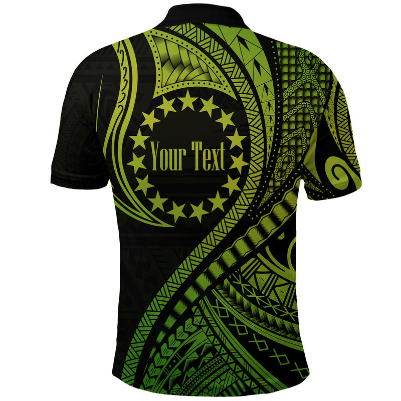 Custom Personalised Cook Islands Polo Shirt Green Polynesian Wave Style