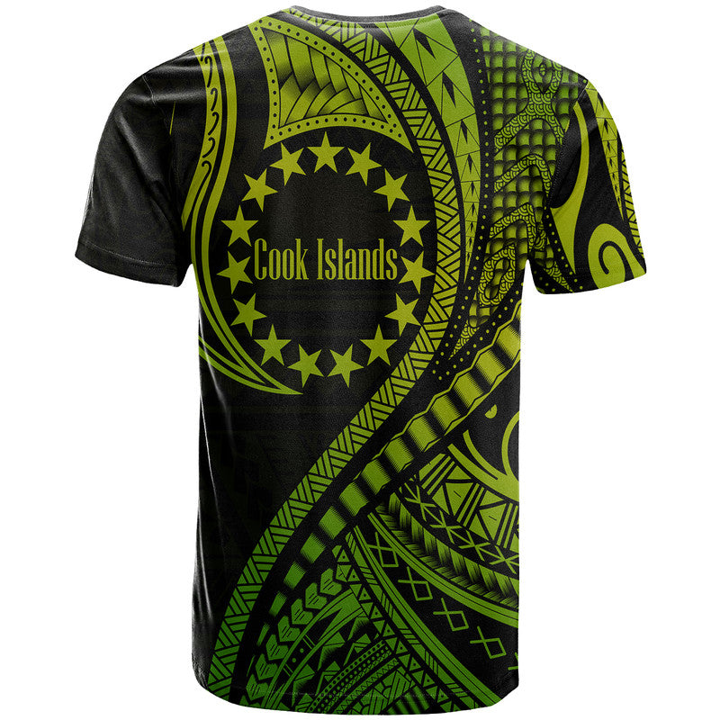 Cook Islands T Shirt Green Polynesian Wave Style