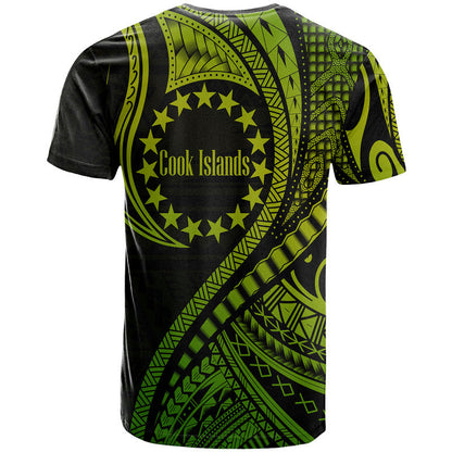 Cook Islands T Shirt Green Polynesian Wave Style