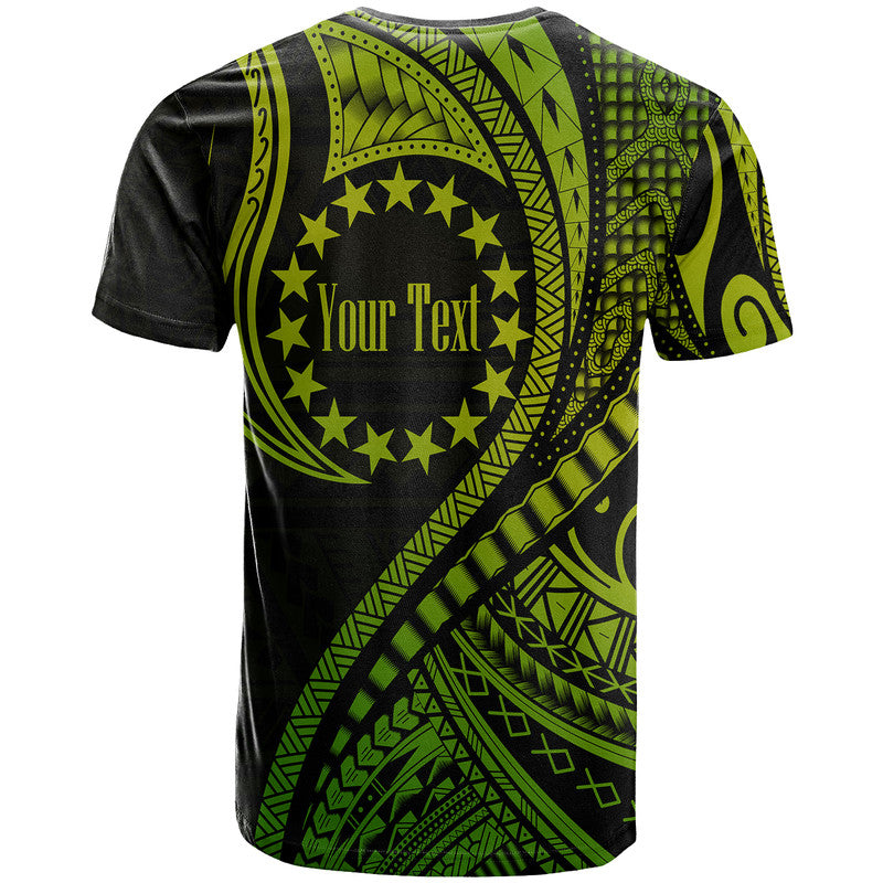 (Custom Personalised) Cook Islands T Shirt Green Polynesian Wave Style