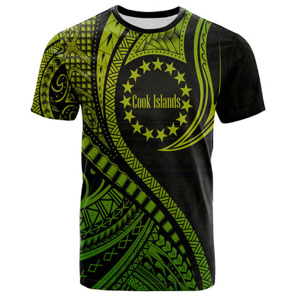 Cook Islands T Shirt Green Polynesian Wave Style