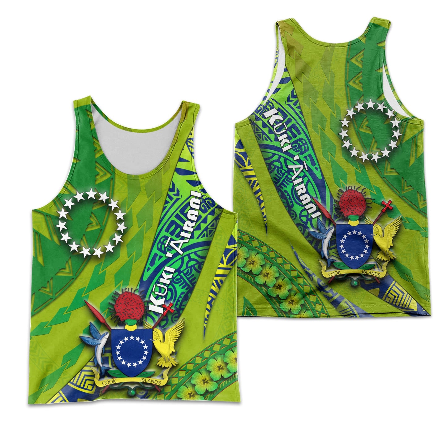 Cook Islands Men Tank Top Artsy Style Green
