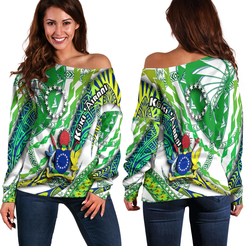Cook Islands Women Off Shoulder Sweater Artsy Style White