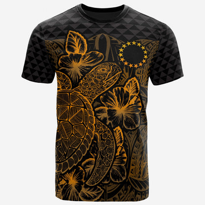 Cook Islands T Shirt Cook Islands Flag Turtle Hibiscus Gold