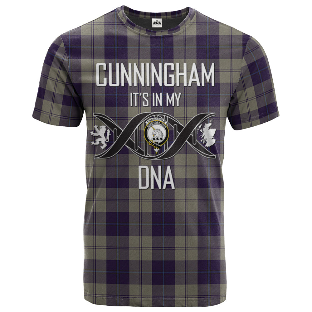 Printivon Cunningham Dress Blue Dancers Clan DNA In Me Tartan Crest T Shirt