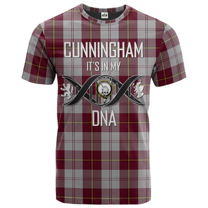 Printivon Cunningham Dress Burgundy (Dance) Clan DNA In Me Tartan Crest T Shirt