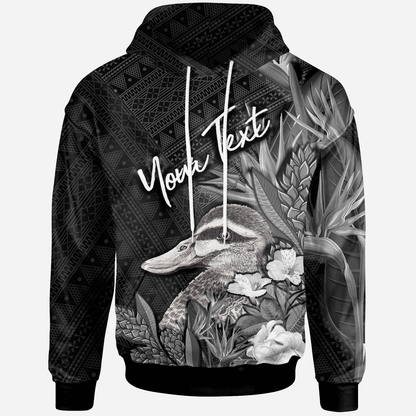 Custom Text Tonga Hoodie Custom Personalised Pacific Black Duck With Tropical Flowers
