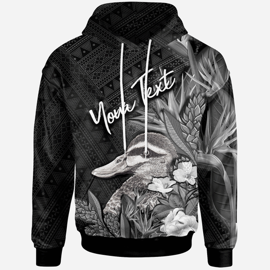 Custom Text Tonga Hoodie Custom Personalised Pacific Black Duck With Tropical Flowers