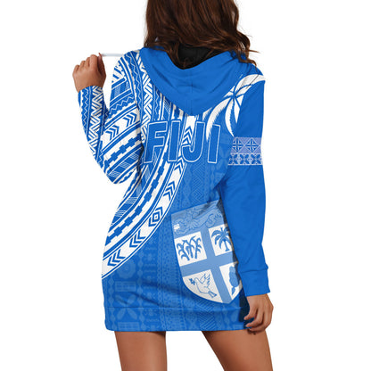 Fiji Rugby Sevens Hoodie Dress Fijian 7s Tapa Polynesian Blue Ver.01