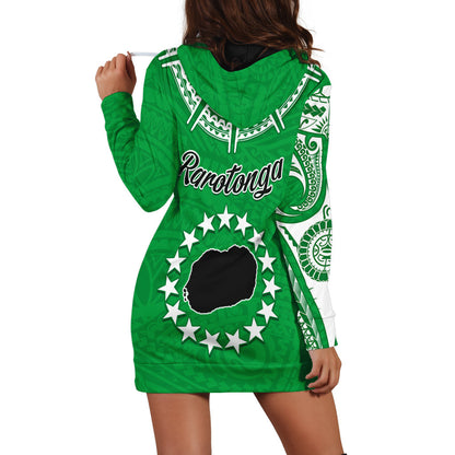 Rarotonga Cook Islands Hoodie Dress Turtle and Map Style Green