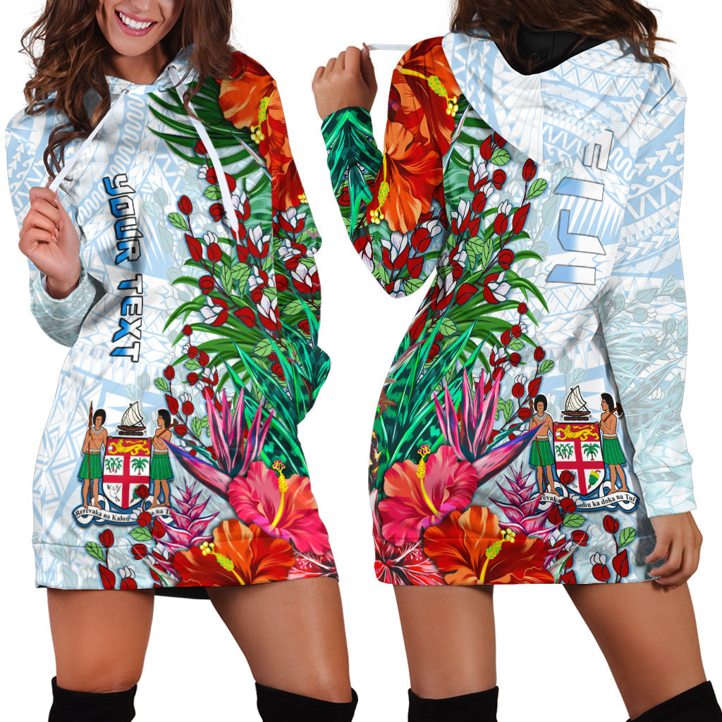 Custom Personalised Fiji Hoodie Dress Proud Fijian Tapa mix Tagimoucia Flowers