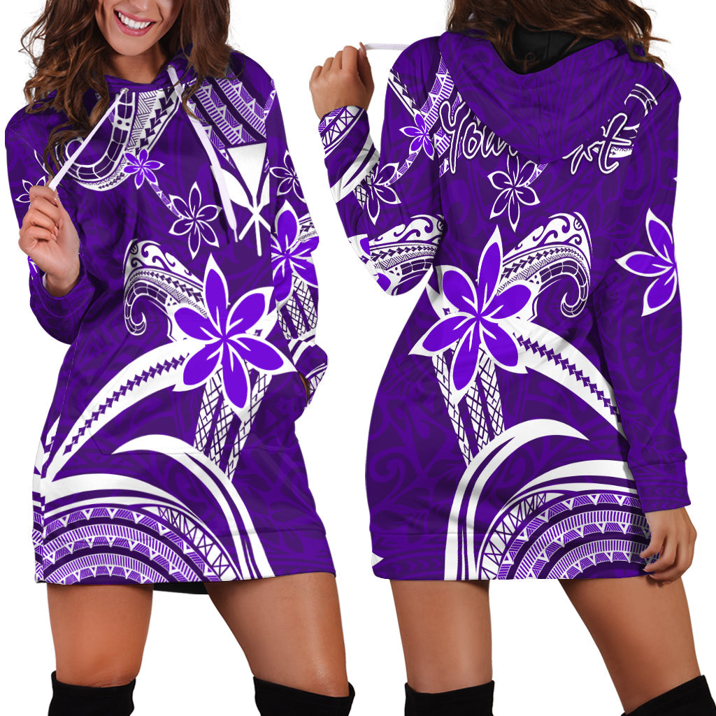 Custom Personalised Hawaii Flowers Wave Hoodie Dress Kanaka Maoli Purple Polynesian