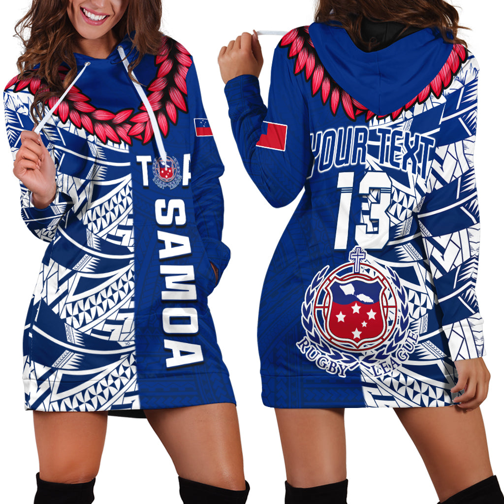 Custom Text and Number Toa Samoa Rugby Hoodie Dress Siamupini Ula Fala Blue