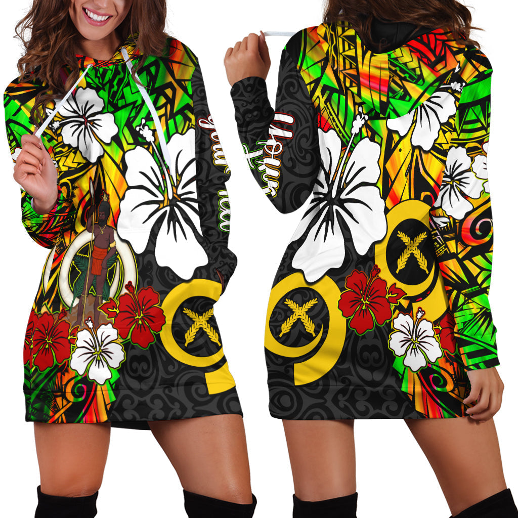 Custom Personalised Vanuatu Hoodie Dress Polynesia Tie Dye Hibiscus Flowers
