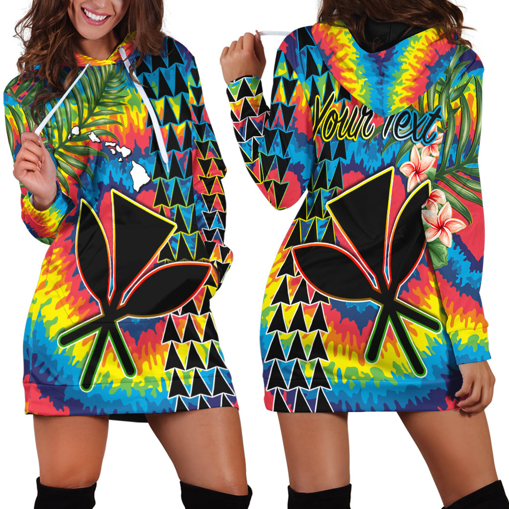 Custom Personalised Hawaii Rainbow Tie Dye Hoodie Dress Flowers Polynesian Hawaiian Tribal
