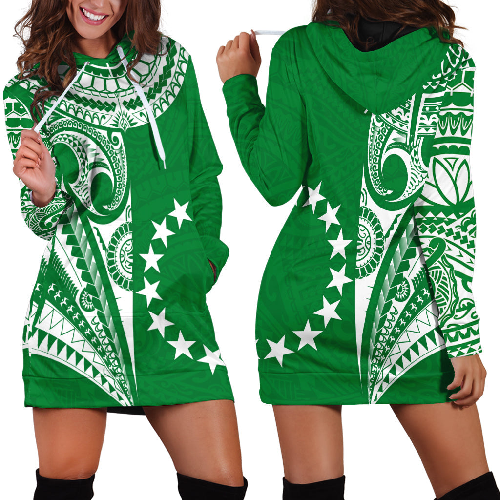 Cook Islands Tatau Hoodie Dress Symbolize Passion Stars Version Green