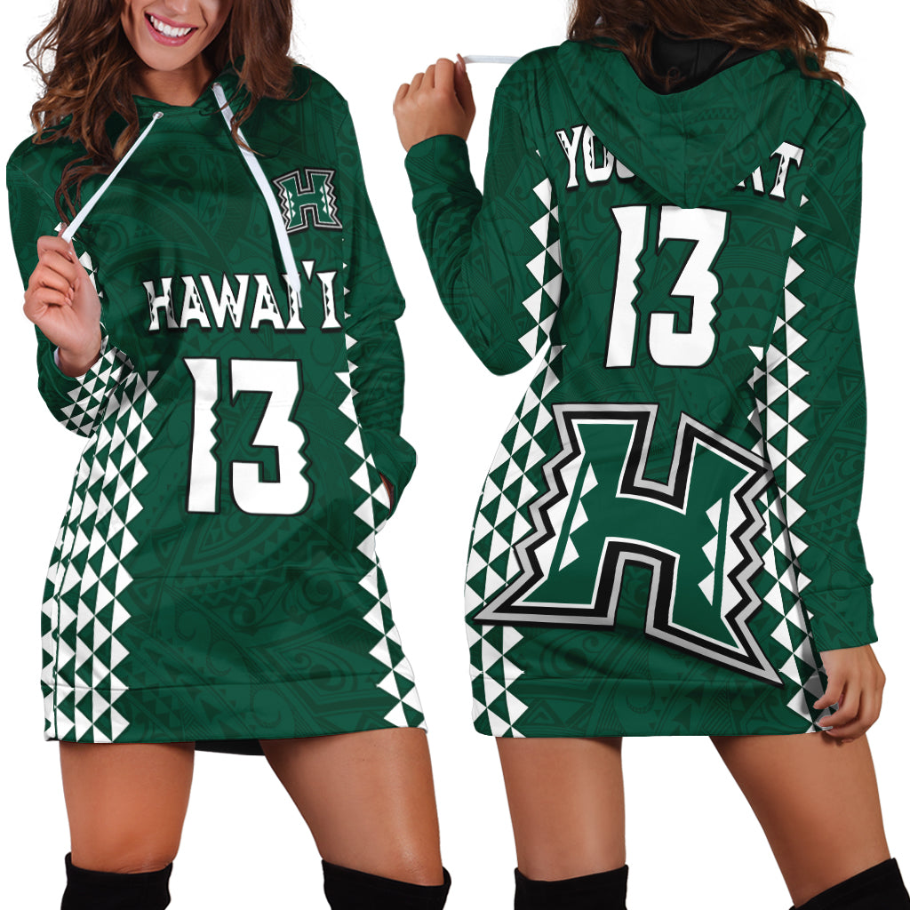 Custom Text and Number Hawaii Football Hoodie Dress Kakau Warrior Be Stronger