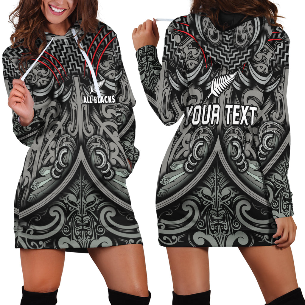 Custom Personalised New Zealand Silver Fern Rugby Hoodie Dress All Black NZ Maori Pattern