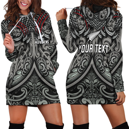 Custom Personalised New Zealand Silver Fern Rugby Hoodie Dress All Black NZ Maori Pattern