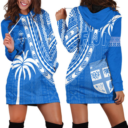 Fiji Rugby Sevens Hoodie Dress Fijian 7s Tapa Polynesian Blue Ver.01