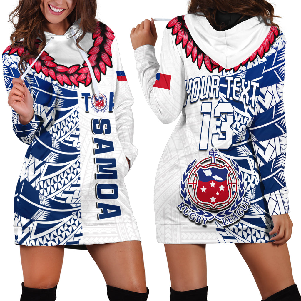 Custom Text and Number Toa Samoa Rugby Hoodie Dress Siamupini Ula Fala White