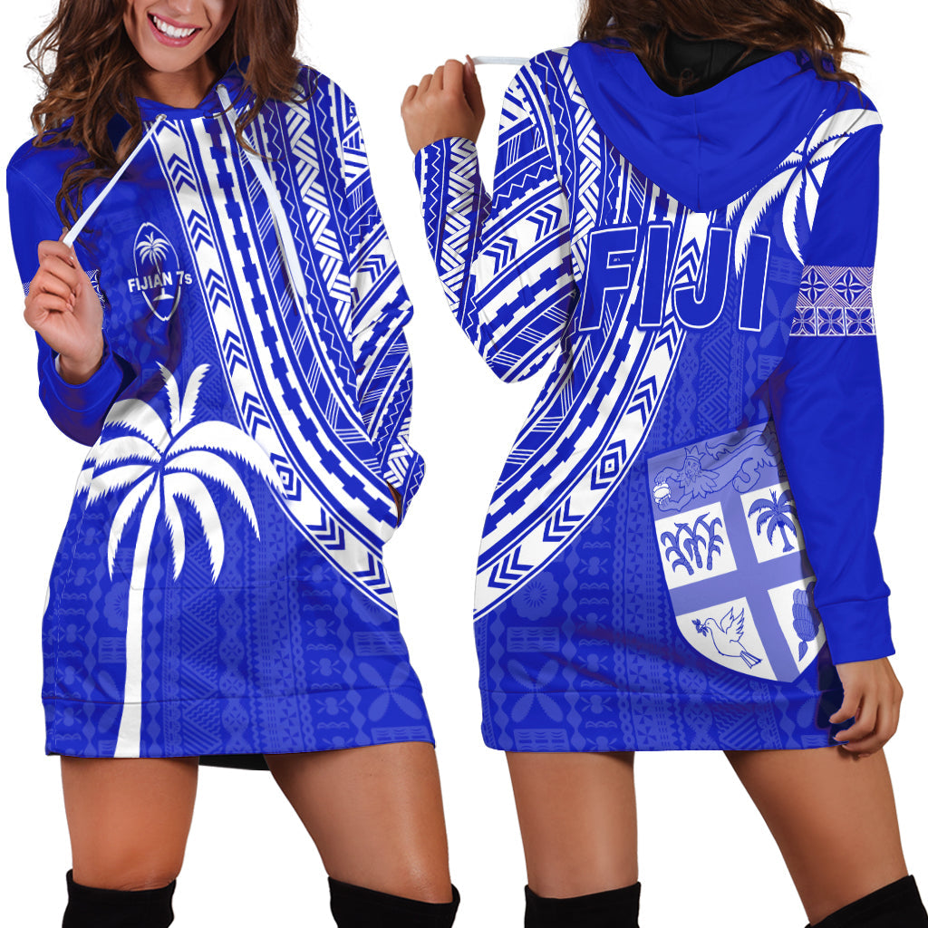 Fiji Rugby Sevens Hoodie Dress Fijian 7s Tapa Polynesian Blue Ver.02