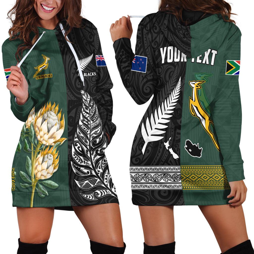 Custom Personalised South Africa Protea and New Zealand Fern Hoodie Dress Rugby Go Springboks vs All Black