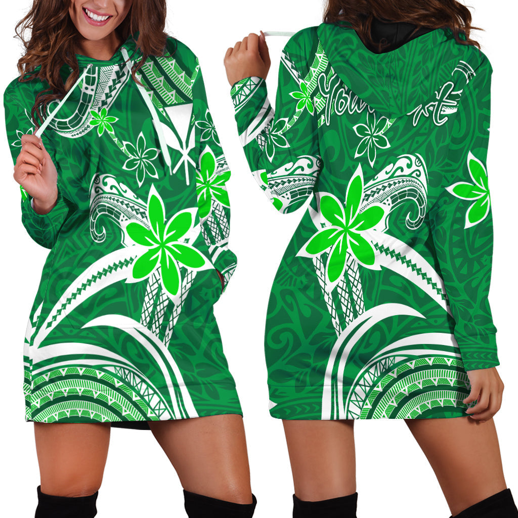 Custom Personalised Hawaii Flowers Wave Hoodie Dress Kanaka Maoli Green Polynesian
