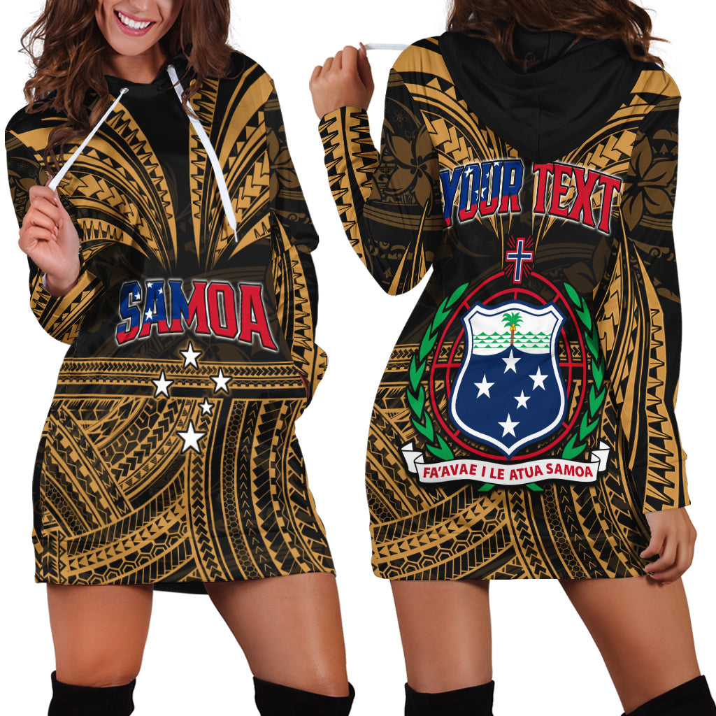 Custom Personalised Samoa Tatau Hoodie Dress Gold Polynesian Proud Samoan