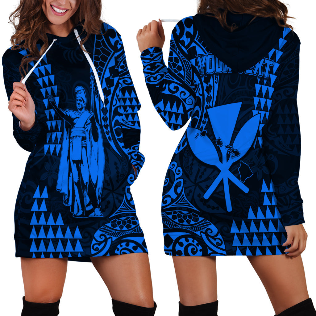 Custom Personalised Hawaii Day Kakau Hoodie Dress Proud To Be Hawaiian Blue King Kamehameha and Kanaka Maoli