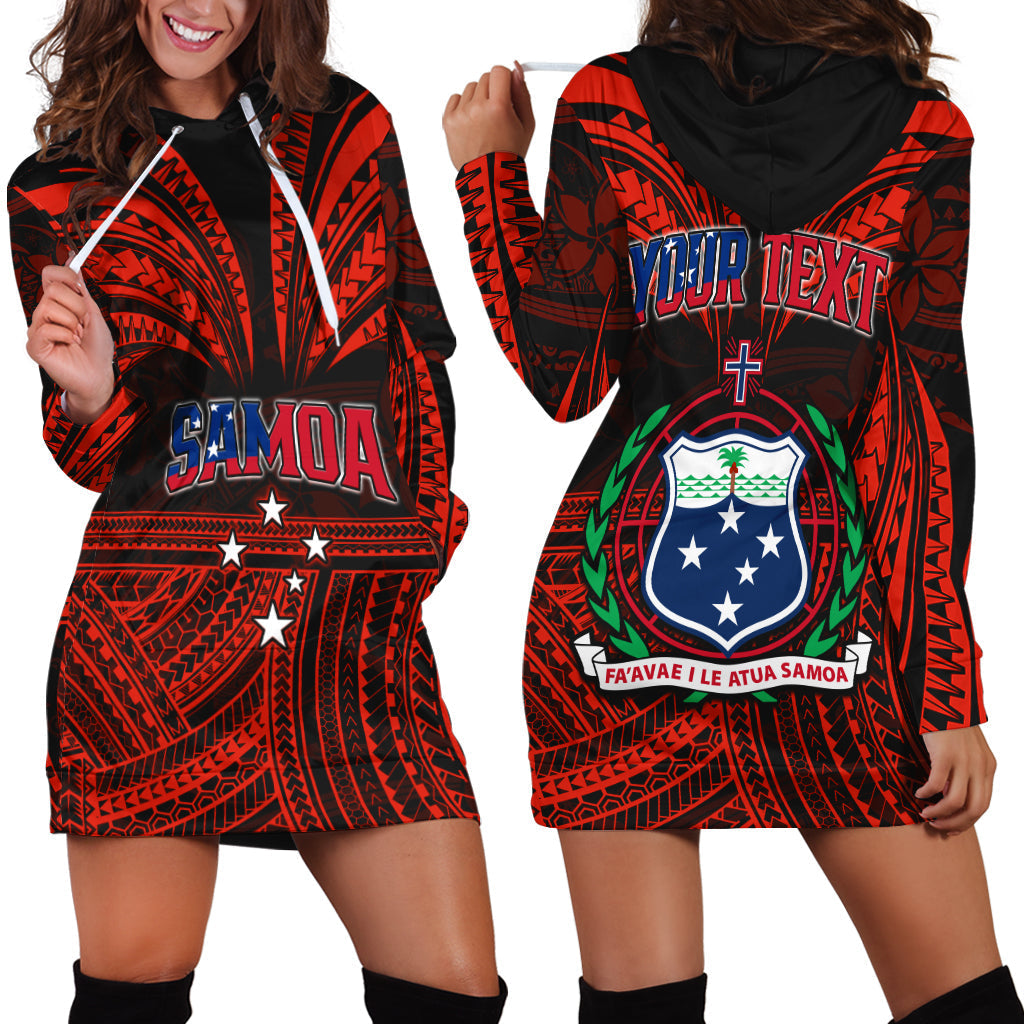 Custom Personalised Samoa Tatau Hoodie Dress Red Polynesian Proud Samoan