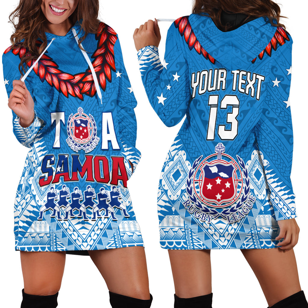 Custom Personalise Text and Number Toa Samoa Rugby Hoodie Dress Manu Siva Tau Style Ulafala