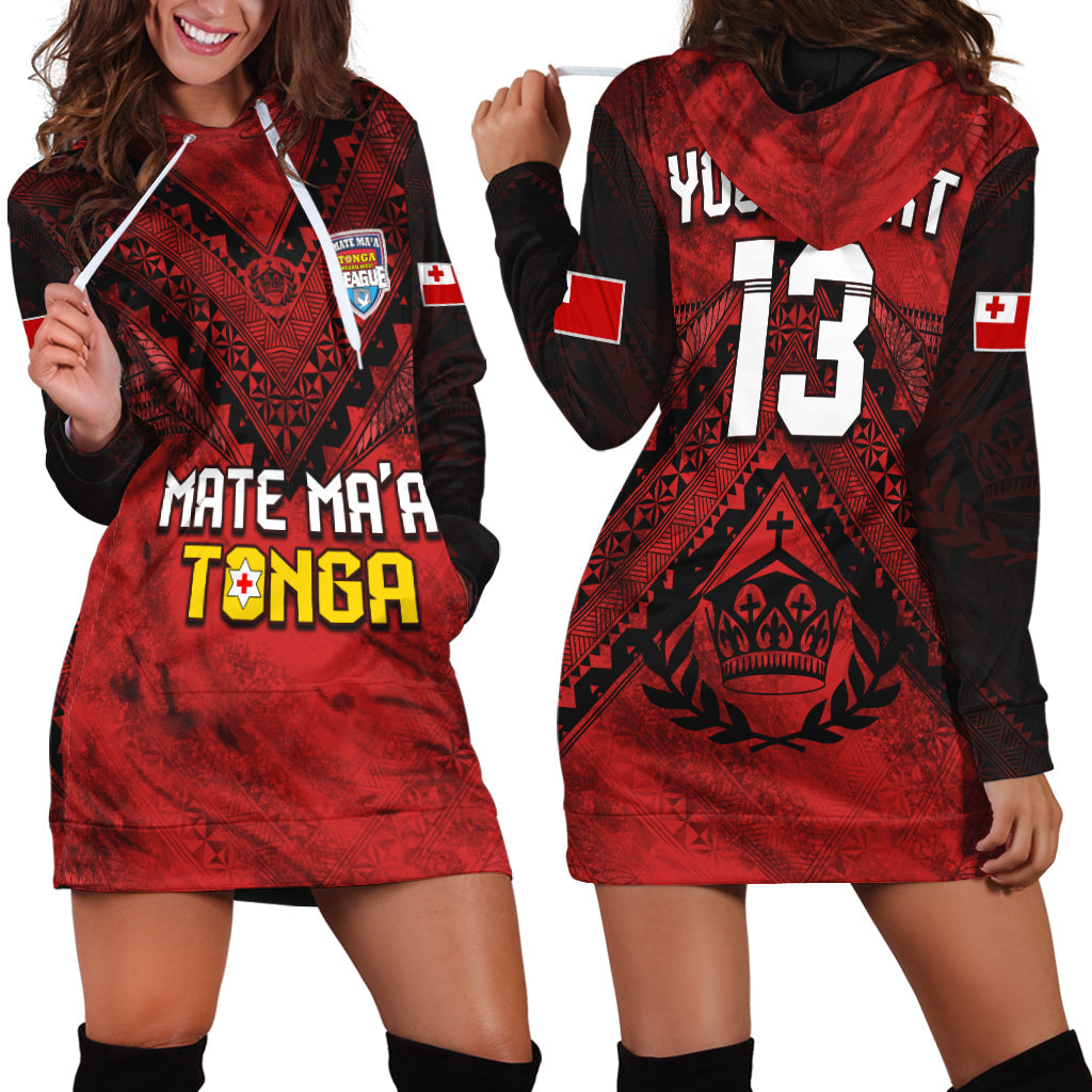 Custom Text and Number Tonga Rugby MMT Hoodie Dress Ngatu Mate Maa Tonga Grunge