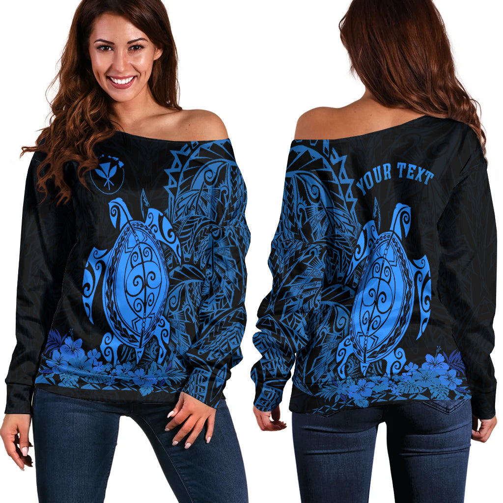 Hawaii Polynesian Off Shoulder Sweater Blue Sea Turtles Hawaiian