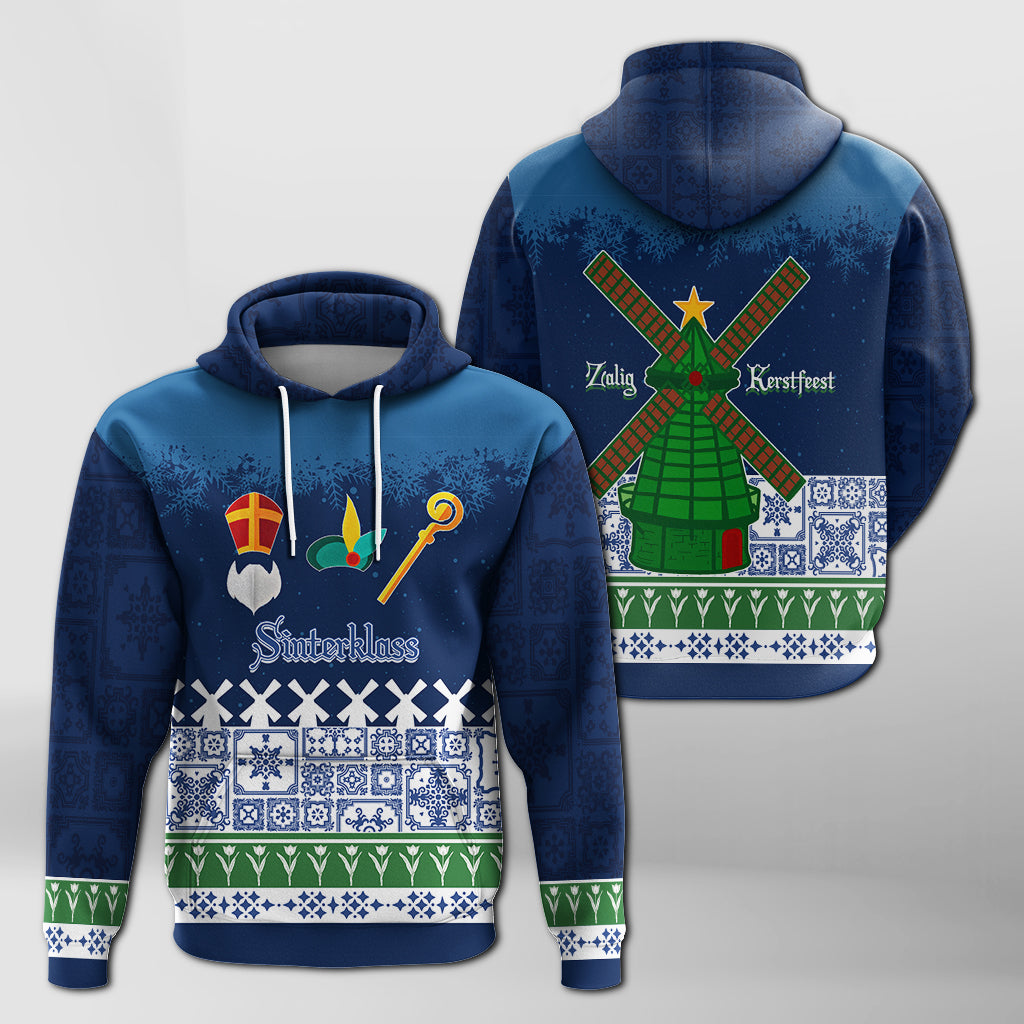 Christmas Sinterklass With Windmill Hoodie Netherlands Delft Pattern