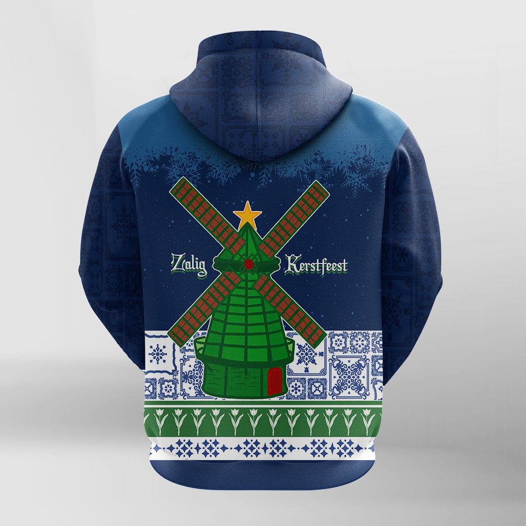 Christmas Sinterklass With Windmill Zip Hoodie Netherlands Delft Pattern