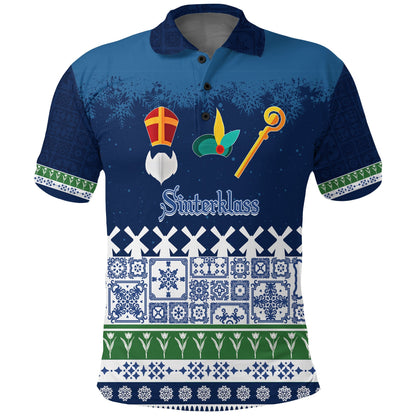 Christmas Sinterklass With Windmill Polo Shirt Netherlands Delft Pattern