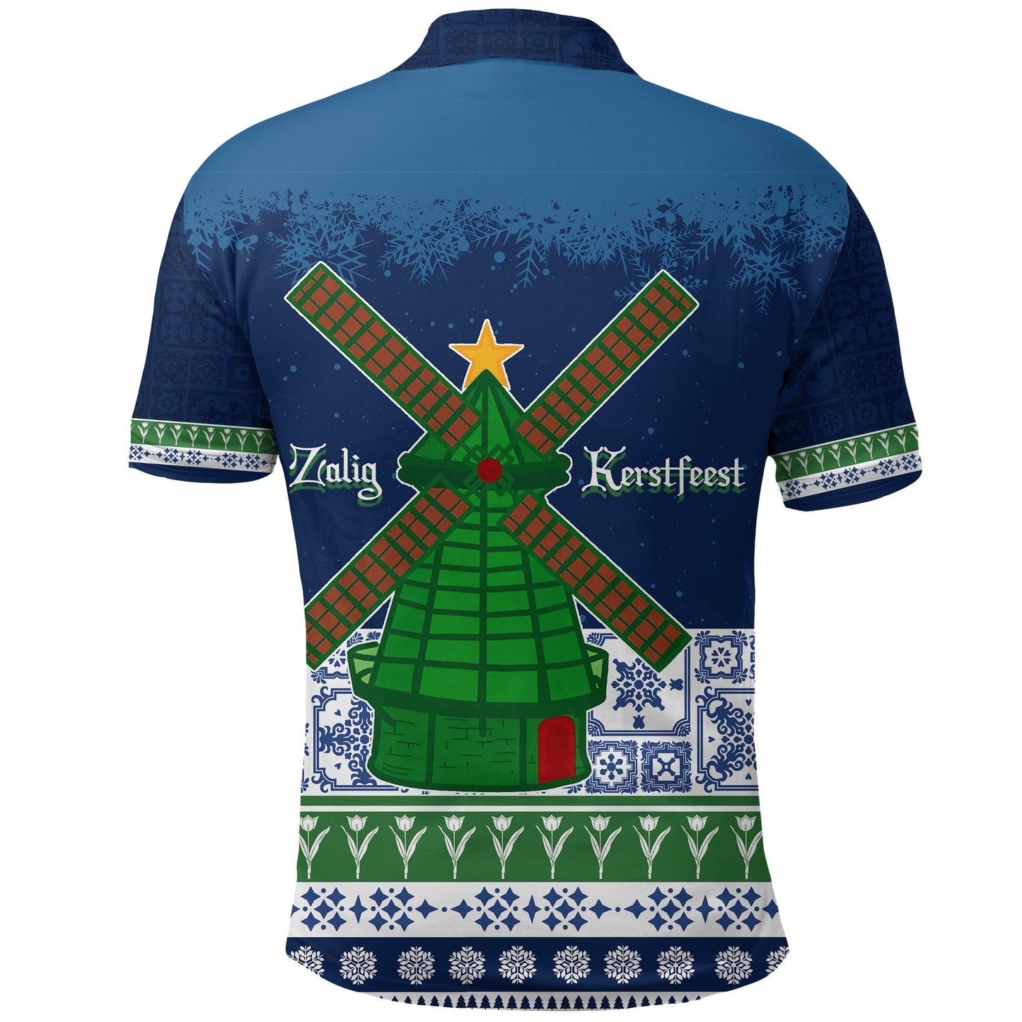 Christmas Sinterklass With Windmill Polo Shirt Netherlands Delft Pattern
