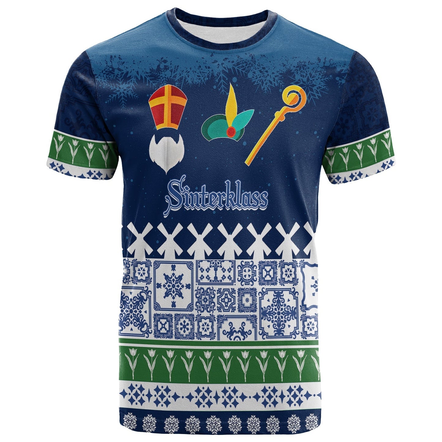 Christmas Sinterklass With Windmill T Shirt Netherlands Delft Pattern