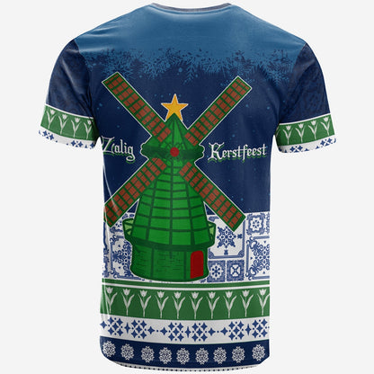Christmas Sinterklass With Windmill T Shirt Netherlands Delft Pattern