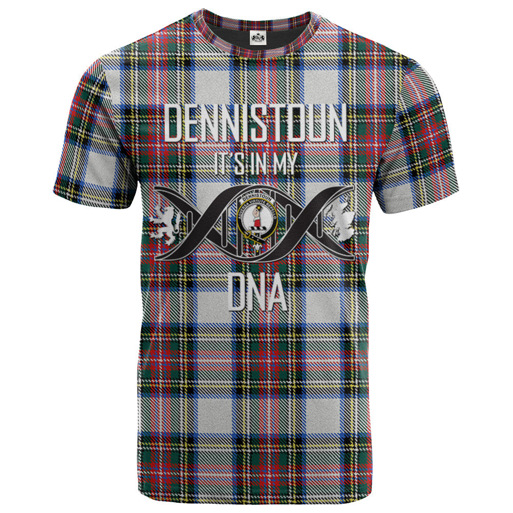 Printivon Dennistoun Clan DNA In Me Tartan Crest T Shirt