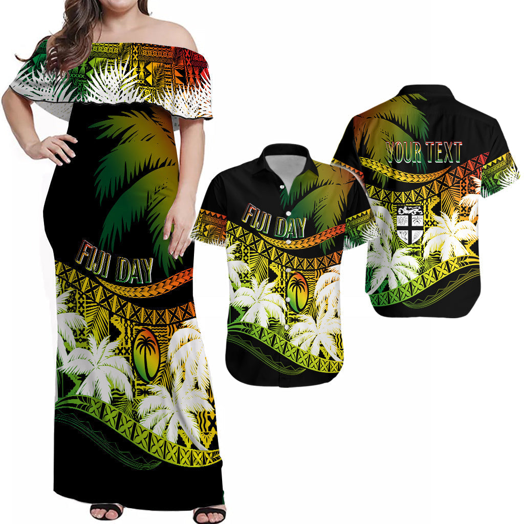 Personalised Matching Outfits For Couples Fiji Day Dress and Shirt Combo Flying Fijians Masi Kesa Style Reggae
