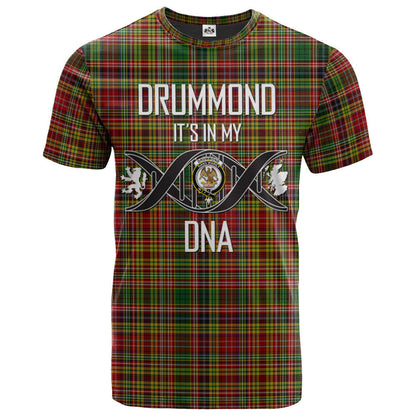 Printivon Drummond of Strathallan or Ogilvy Clan DNA In Me Tartan Crest T Shirt