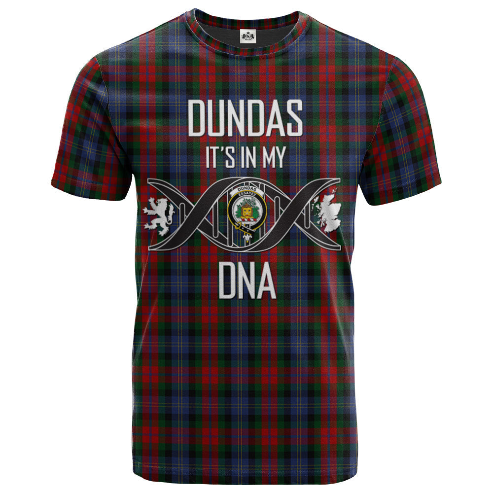 Printivon Dundas Clan DNA In Me Tartan Crest T Shirt