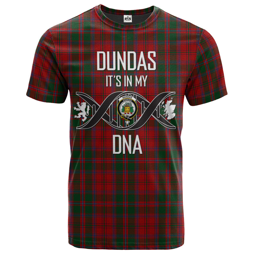 Printivon Dundas Red Clan DNA In Me Tartan Crest T Shirt