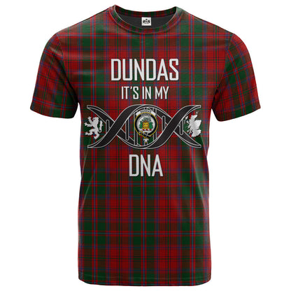 Printivon Dundas Red Clan DNA In Me Tartan Crest T Shirt