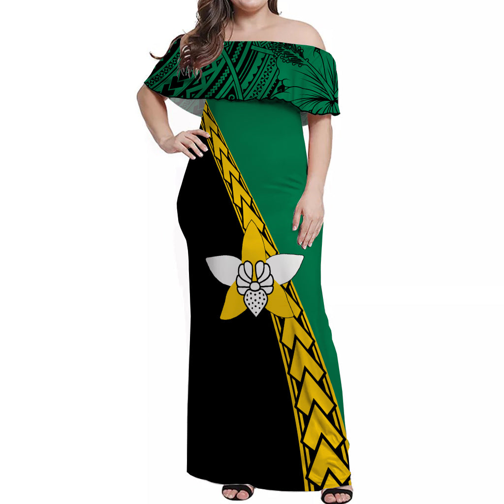 PNG Hibiscus Tribal Pattern Off Shoulder Long Dress Enga Province