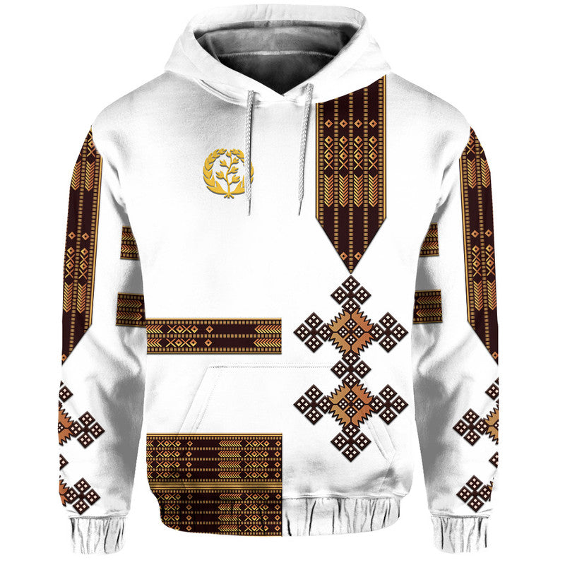 Eritrea Hoodie Fancy Simple Tibeb Style White