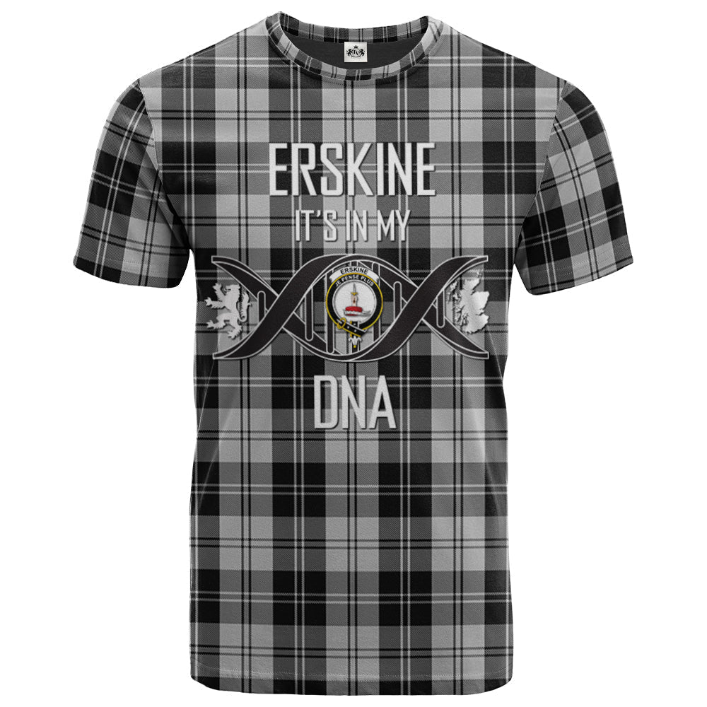 Printivon Erskine Black and White Clan DNA In Me Tartan Crest T Shirt