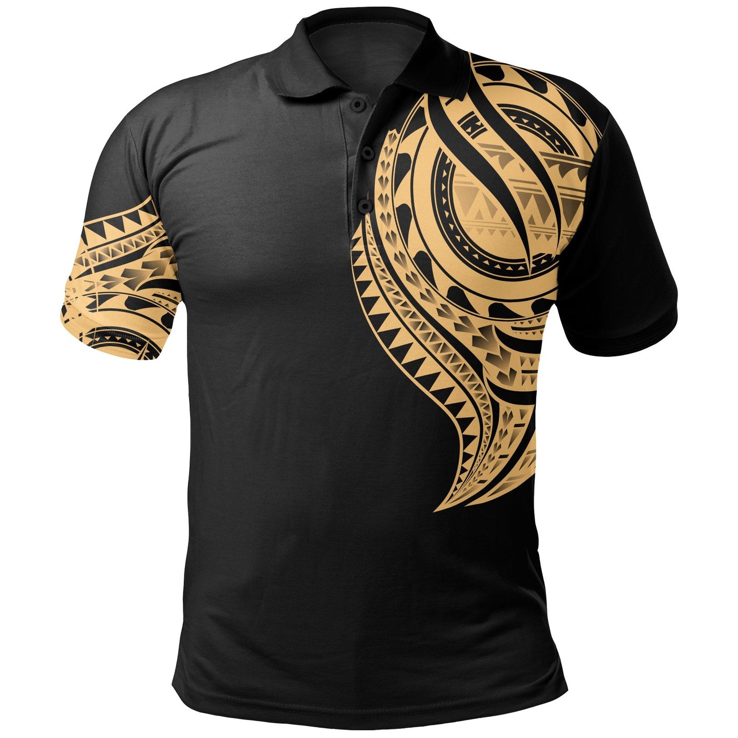 Tahiti Polo Shirt - Tahiti Tatau Gold Patterns With Coat Of Arms